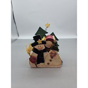Snowman Drink Coaster Set with Wood Box Holder Cork Base Set of 6
